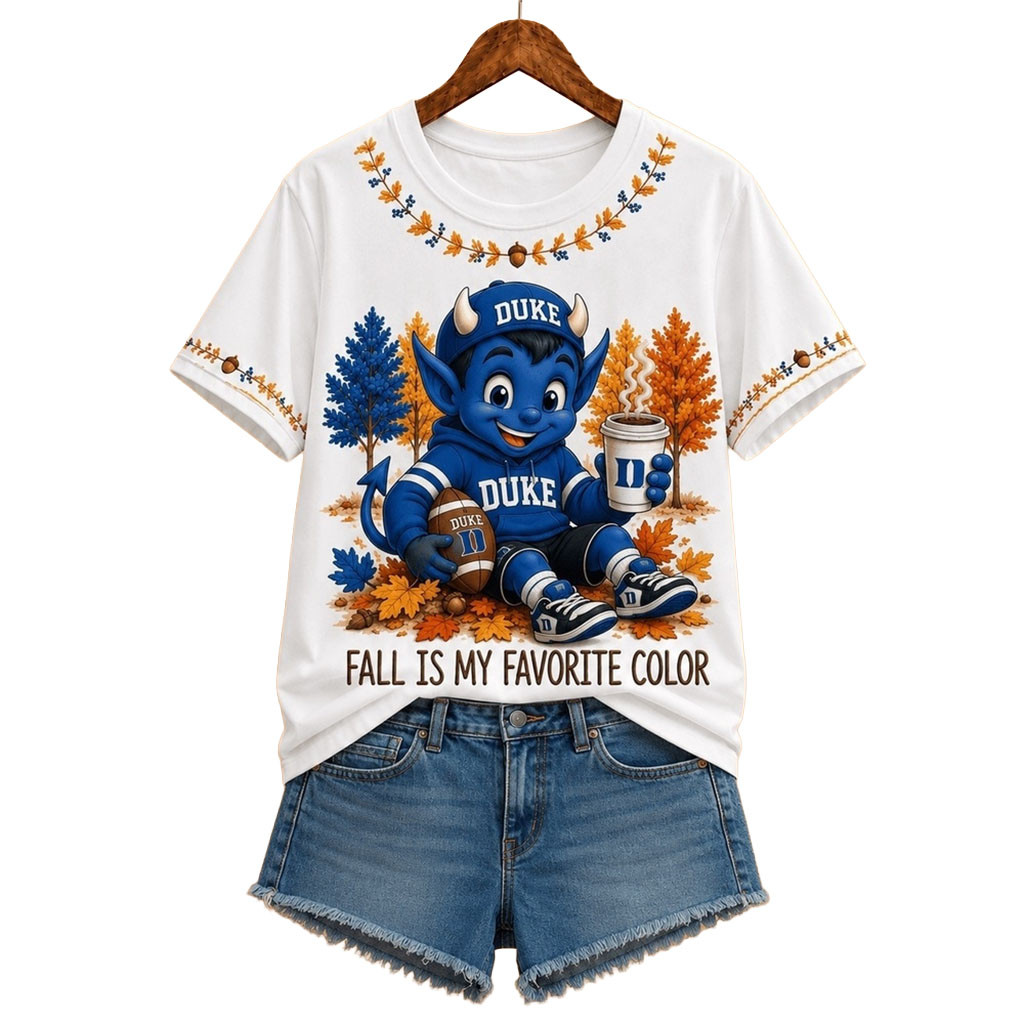 Duke Blue Devils Merch Fall Is My Favorite Color T-Shirt Best Football Gift Ideas For Game Day