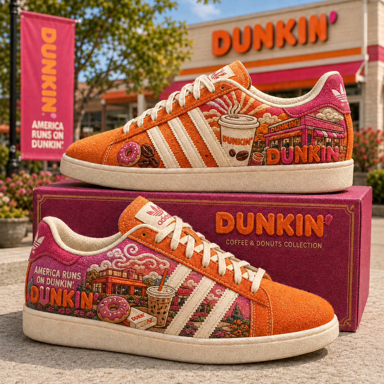 Dunkin' Donuts Merch America Runs On Dunkin Shoes Sneaker Coffee Lover Gift For Her