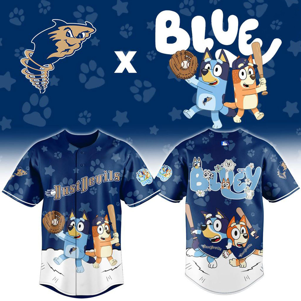 Dust Devils X Bluey Night Baseball Jersey Dust Devils Merch Great Gifts For Baseball Fans