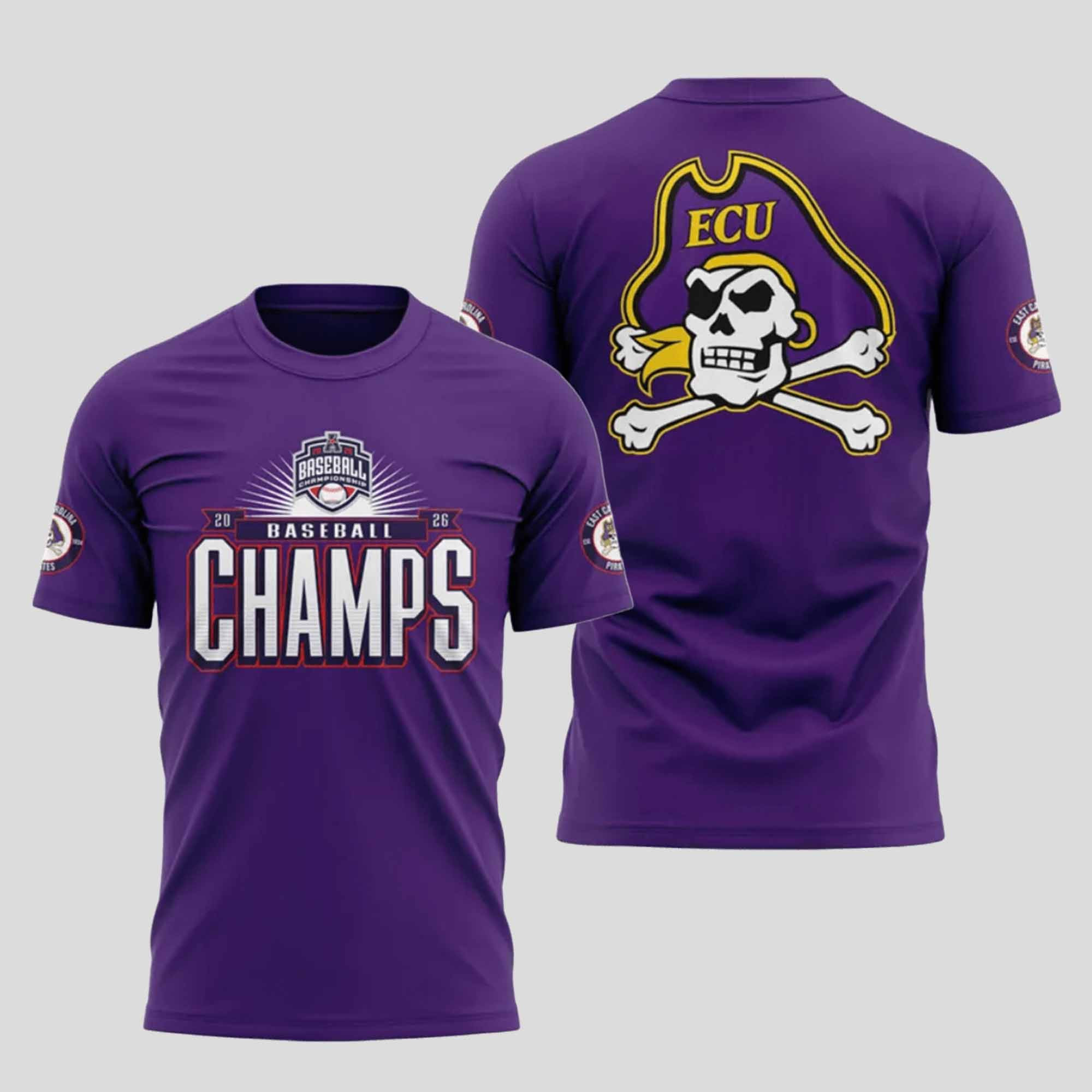 East Carolina Pirates 2026 Baseball Champions T-Shirt East Carolina Pirates 2026 Baseball Champions T-Shirt