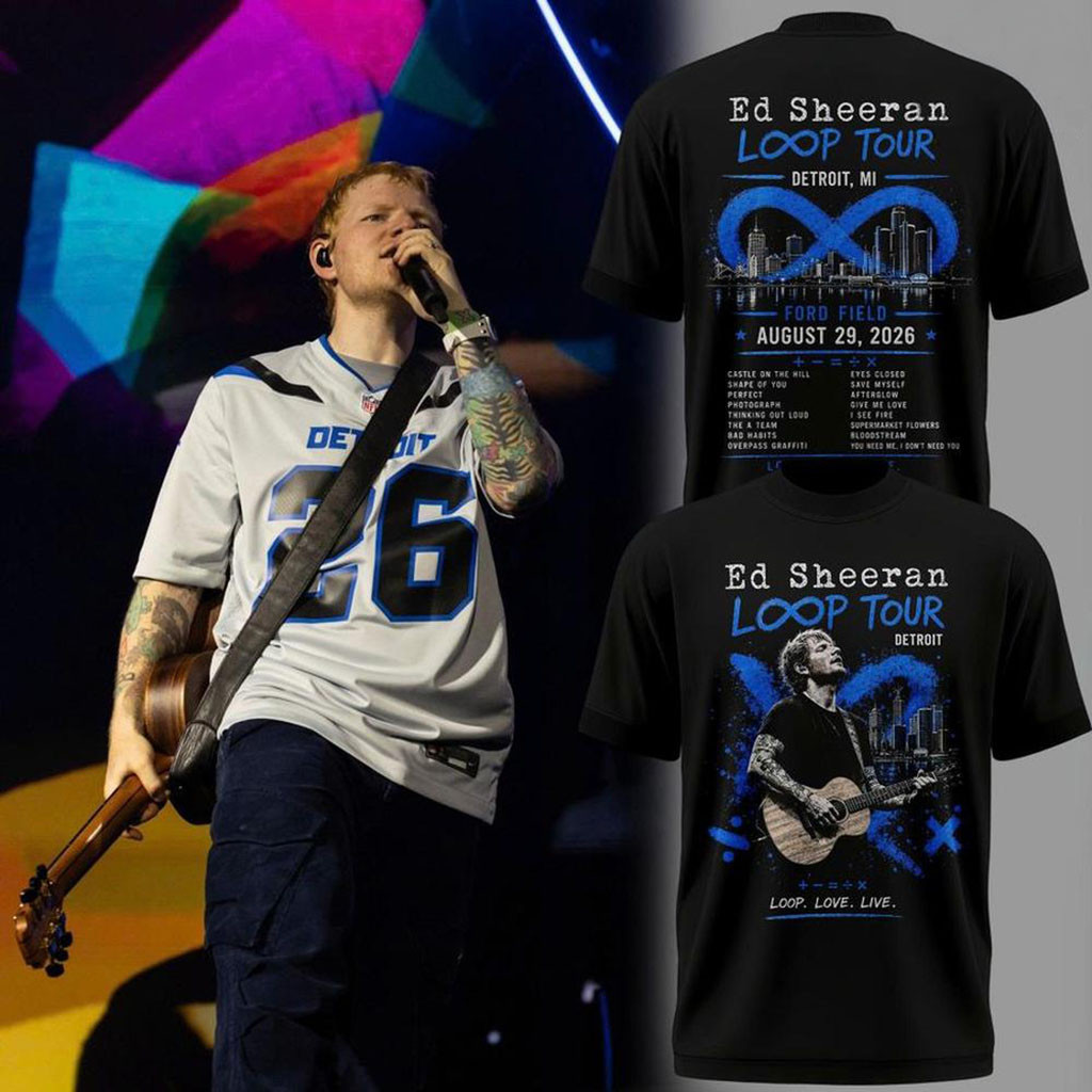 Ed Sheeran Loop Tour Detroit Ford Field Concert 2026 Graphic T-Shirt Ed Sheeran Merch Fan Gifts Ed Sheeran Loop Tour Detroit Ford Field Concert 2026 Graphic T-Shirt Ed Sheeran Merch Fan Gifts
