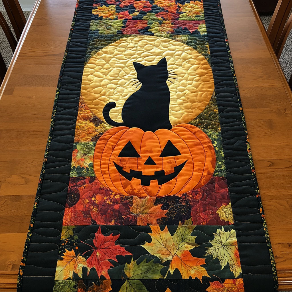 Eerie Enchantment Quilted Table Runner Decor Table Halloween Black Cat Themed Gifts Eerie Enchantment Quilted Table Runner Decor Table Halloween Black Cat Themed Gifts