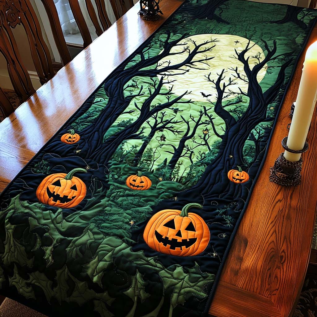 Eerie Forest Quilted Table Runner Spooky Table Decor Cute Halloween Presents
