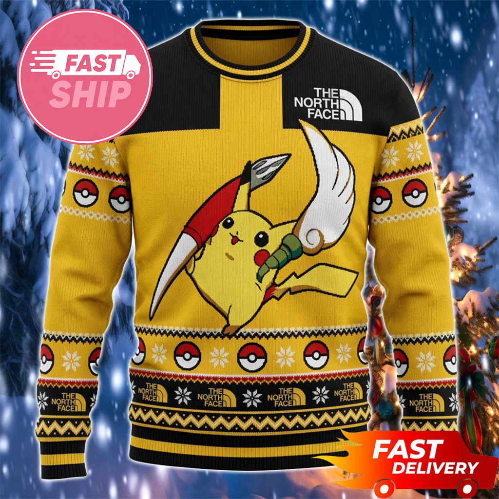 Electric Pokemon Pikachu Lightning Pokemon x The North Face Pokemon Ugly Christmas Sweater Electric Pokemon Pikachu Lightning Pokemon x The North Face Pokemon Ugly Christmas Sweater