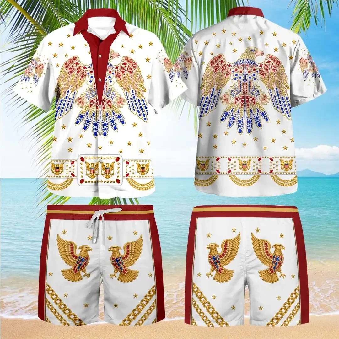 Elvis Presley American Eagle Cosplay Hawaiian Shirt And Shorts Set Elvis Presley Merch Gifts