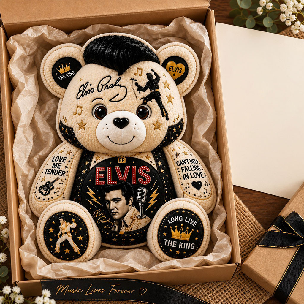 Elvis Presley Bear Plush Pillow Long Live The King Elvis Presley Merch Christmas Gift For Fan
