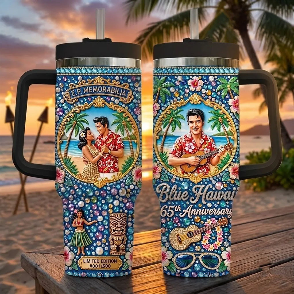 Elvis Presley Blue Hawaii 65th Anniversary Tumbler Elvis Presley Merch Gifts For Music Fans Elvis Presley Blue Hawaii 65th Anniversary Tumbler Elvis Presley Merch Gifts For Music Fans