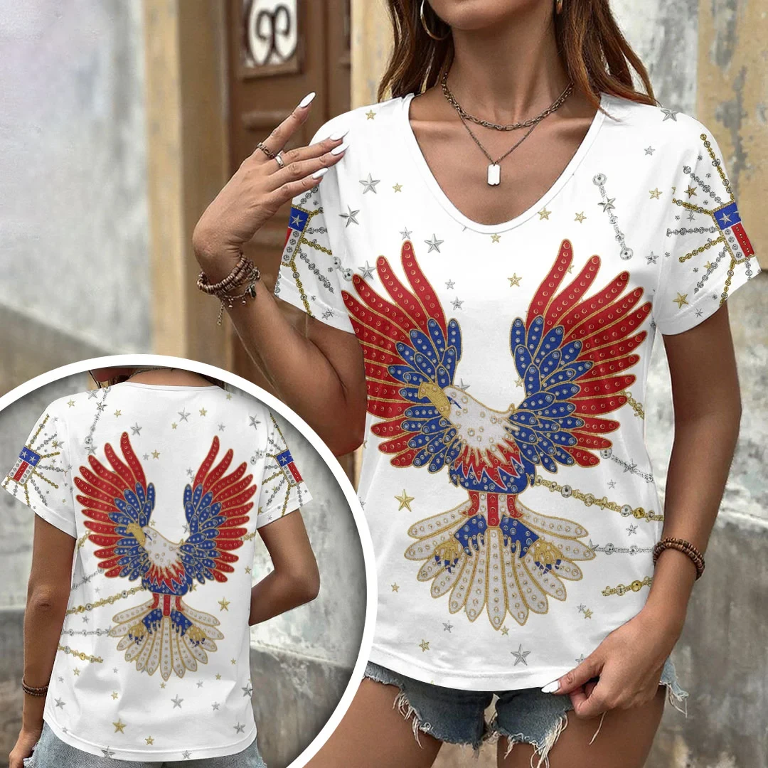 Elvis Presley Eagle Patriotic V-Neck T-Shirt Elvis Presley Merch Gift For Sisters