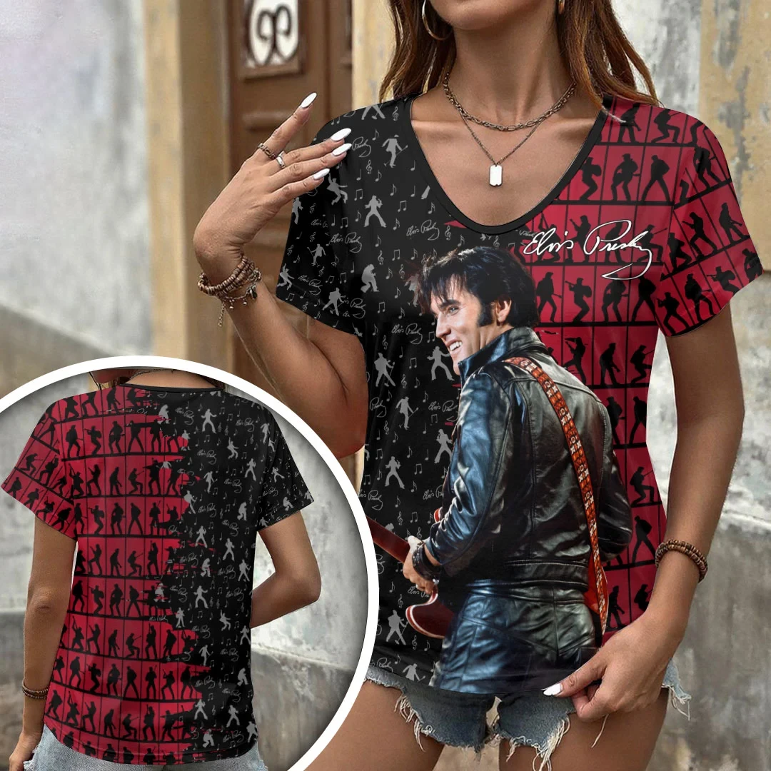 Elvis Presley King Of Rock N Roll V-Neck Shirt Elvis Presley Merch Music Fan Gift For Women
