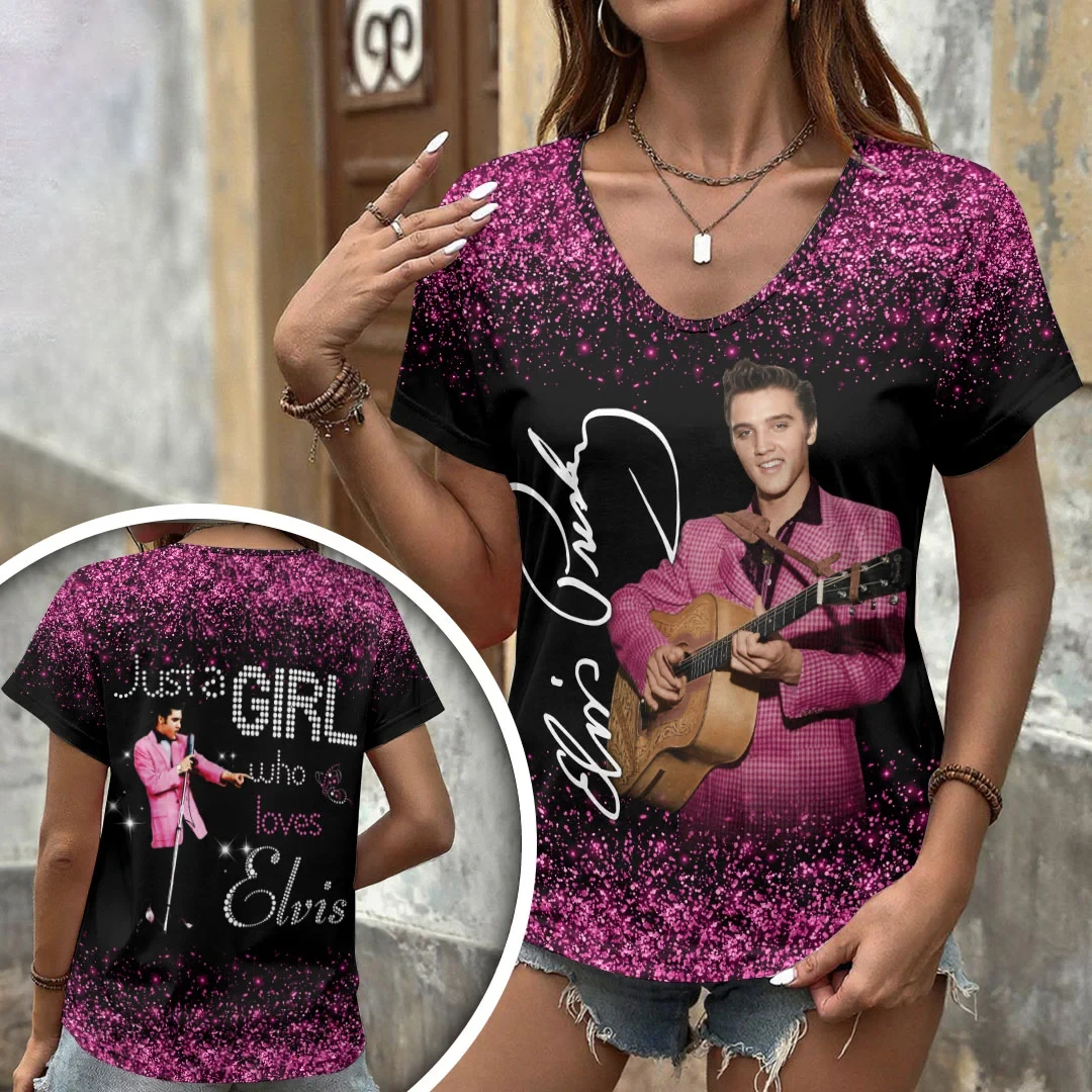 Elvis Presley Merch Just A Girl Who Loves Elvis V-Neck Shirt Music Lover Gift For Her