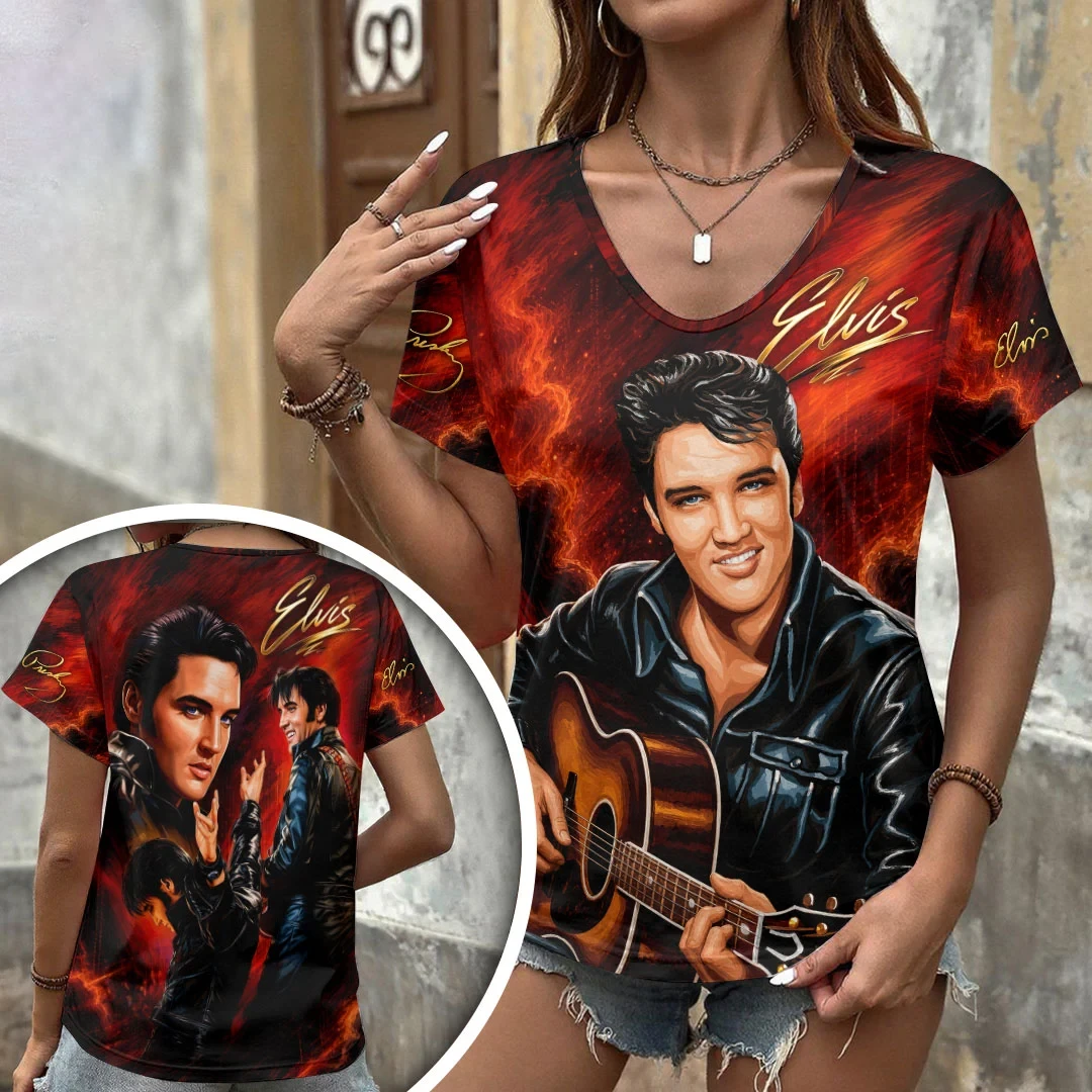 Elvis Presley Merch King Of Rock And Roll V-Neck T-Shirt Gifts For Elvis Fans
