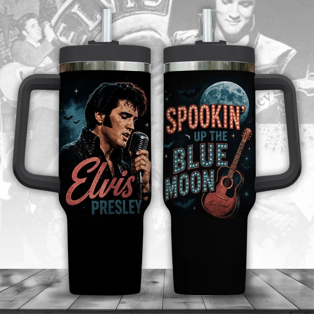 Elvis Presley Merch Spookin Up The Blue Moon Tumbler Cool Gift For Music Lover