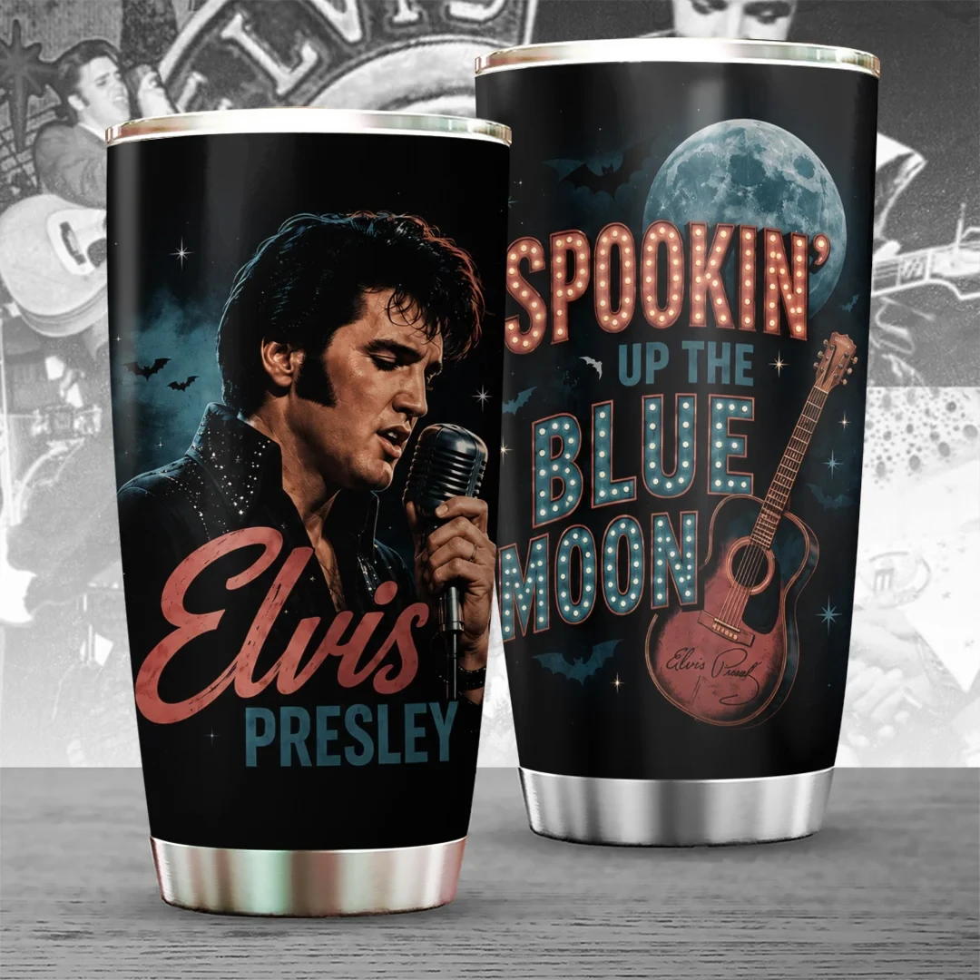 Elvis Presley Merch Spookin Up The Blue Moon Tumbler Gift Ideas For Music Lovers
