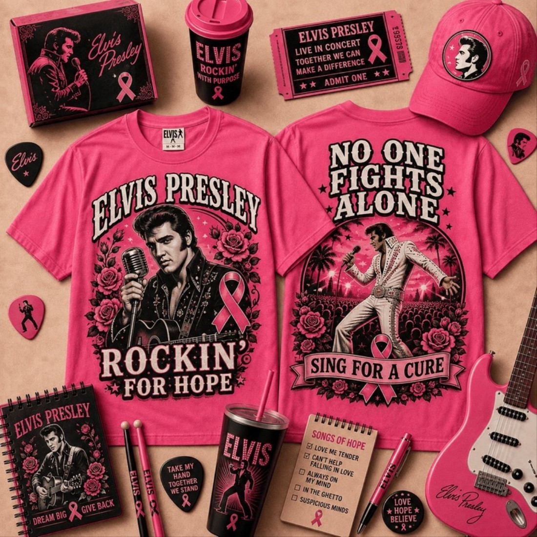 Elvis Presley No One Fights Alone T-Shirt Breast Cancer Awareness Shirt Elvis Presley Merch