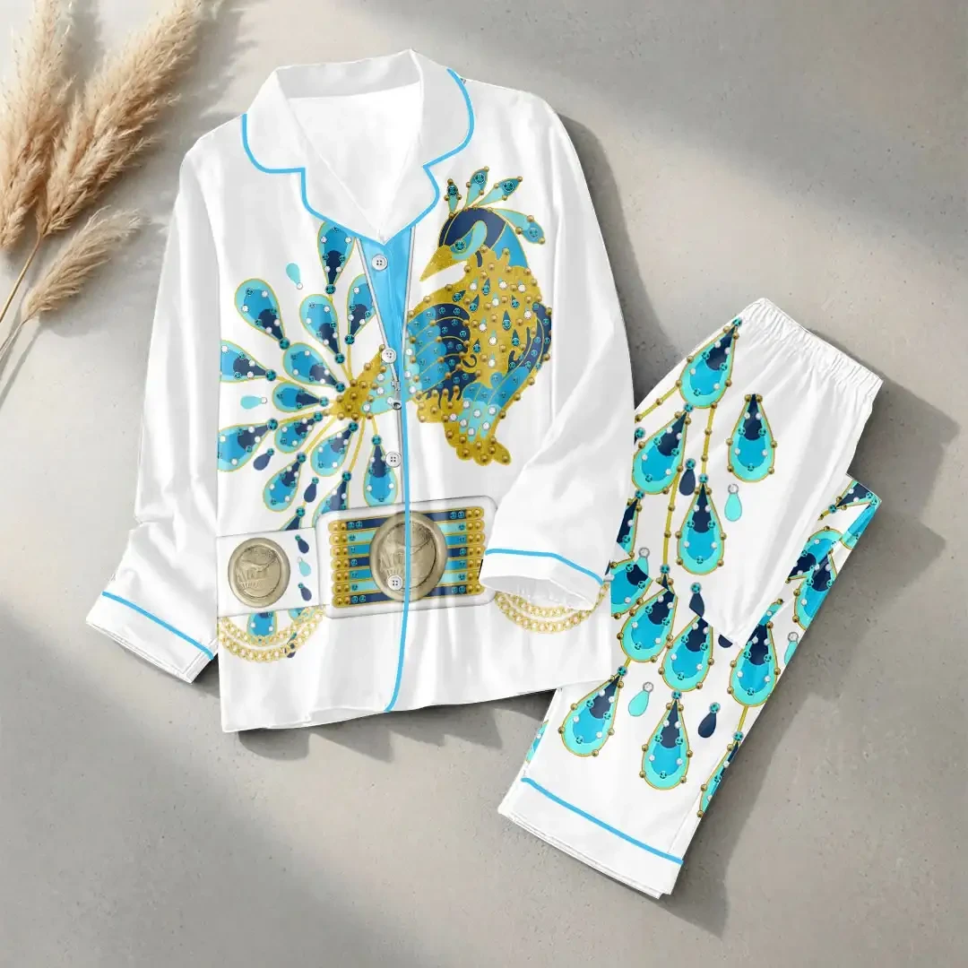 Elvis Presley Peacock Pajama Shirt King Of Rock N Roll Elvis Presley Merch Gift For Music Lover