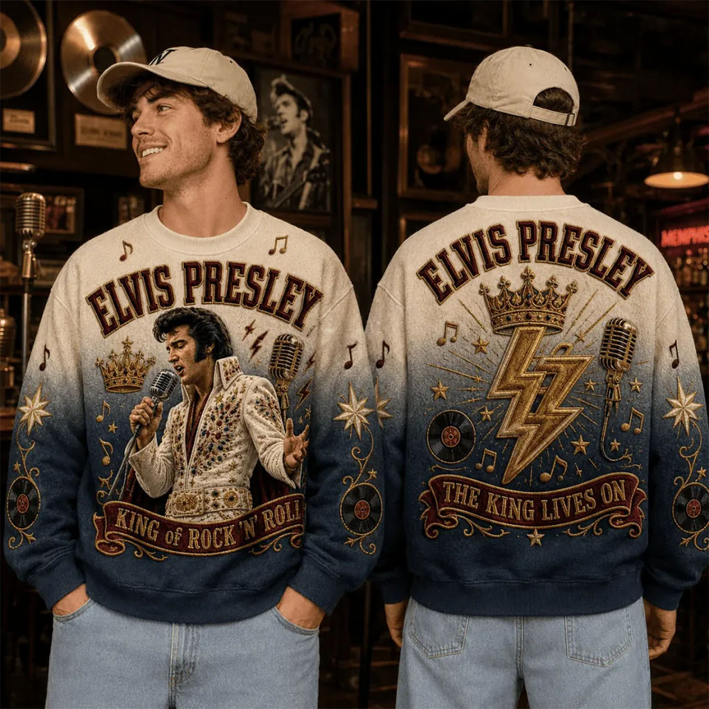 Elvis Presley The King Lives On Blue Ombre Sweatshirt Elvis Presley Merch Gifts For Fans