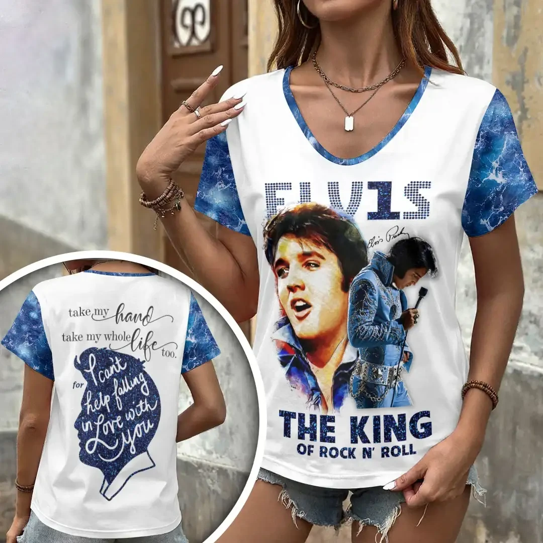Elvis Presley The King Of Rock N Roll V-Neck Shirt Elvis Presley Merch Gift For My Mom