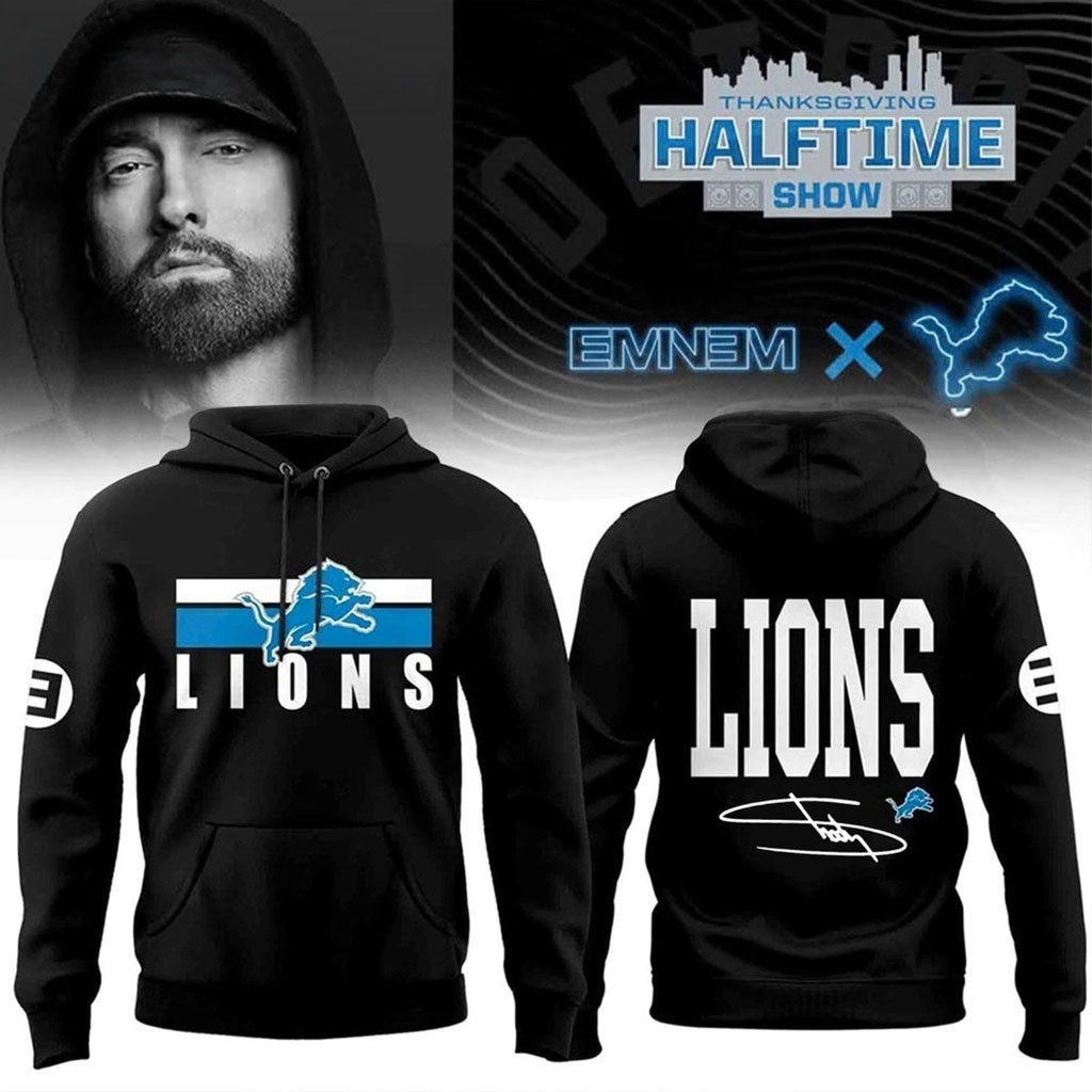 Eminem X Detroit Lions Merch Thanksgiving Halftime Show Hoodie 2026 Gift For Eminem Fans