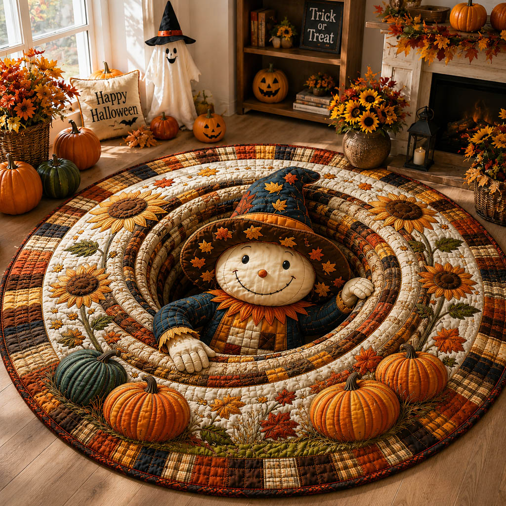 Enchanted Scarecrow Vortex Quilted Round Mat Small Round Carpets Good Gifts For Halloween