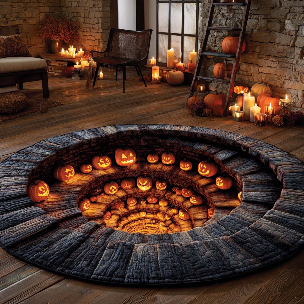 Endless Pumpkin Abyss Quilted Round Mat Small Round Carpet Rugs Awesome Halloween Gifts