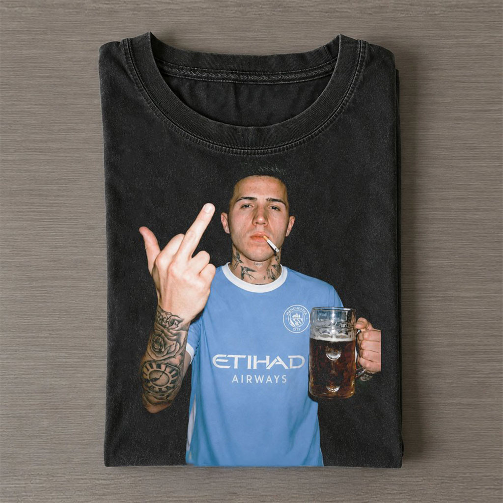 Enzo Fernandez Man City Drunk And Smoke Wash Shirt Funny Tee Football Fan Gift Ideas