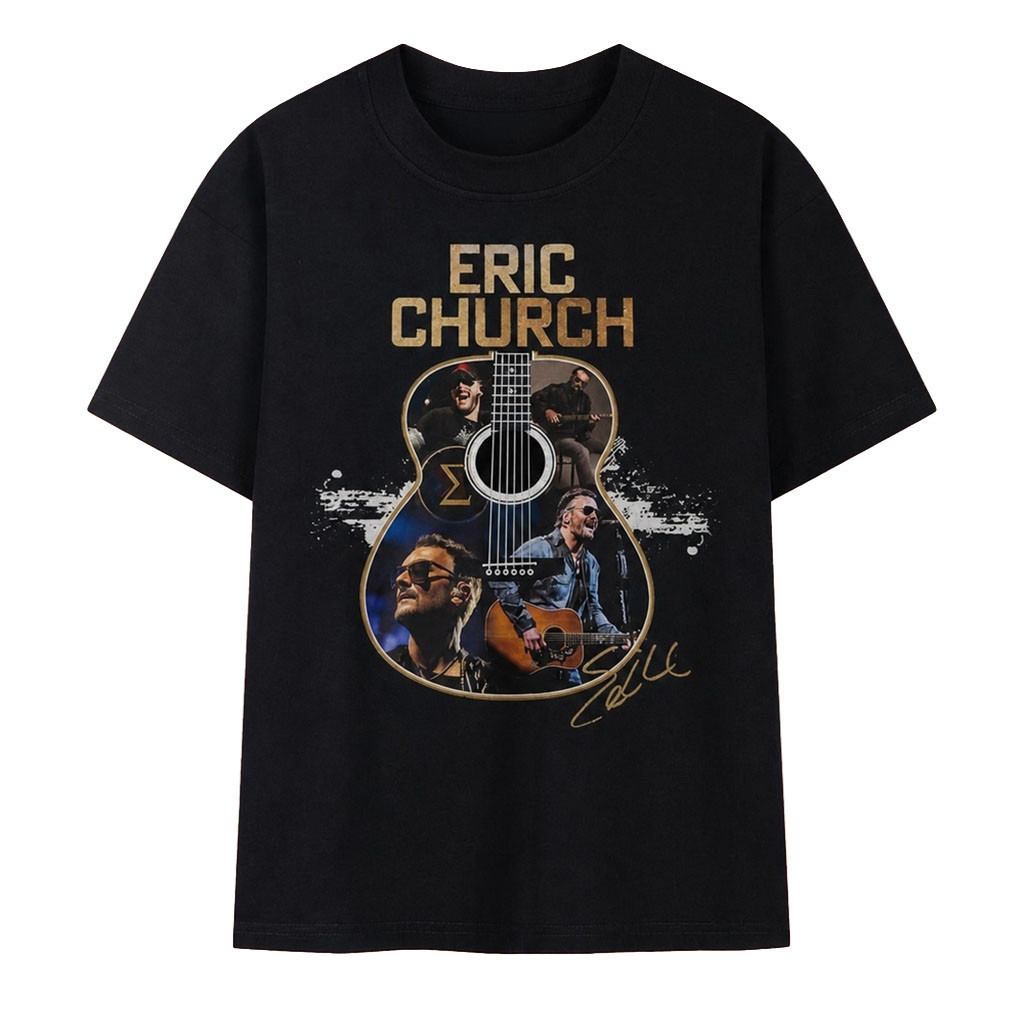 Eric Church Country Music Guitar Photo Collage Graphic T-Shirt Eric Church Merch Fans Gifts