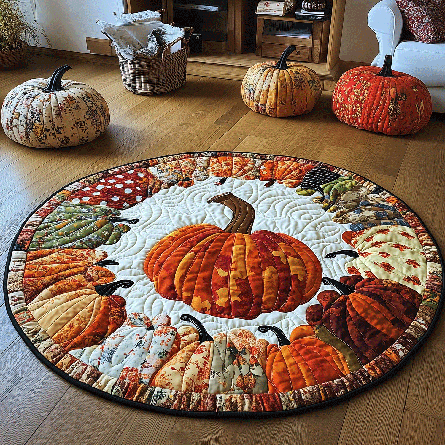 Fall Pumpkin Quilted Round Mat Round Small Rugs Cute Halloween Gifts Fall Pumpkin Quilted Round Mat Round Small Rugs Cute Halloween Gifts