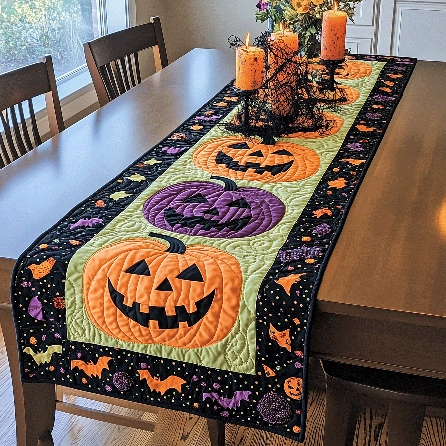 Fall Pumpkin Quilted Table Runner Halloween Table Decor Halloween Themed Gifts