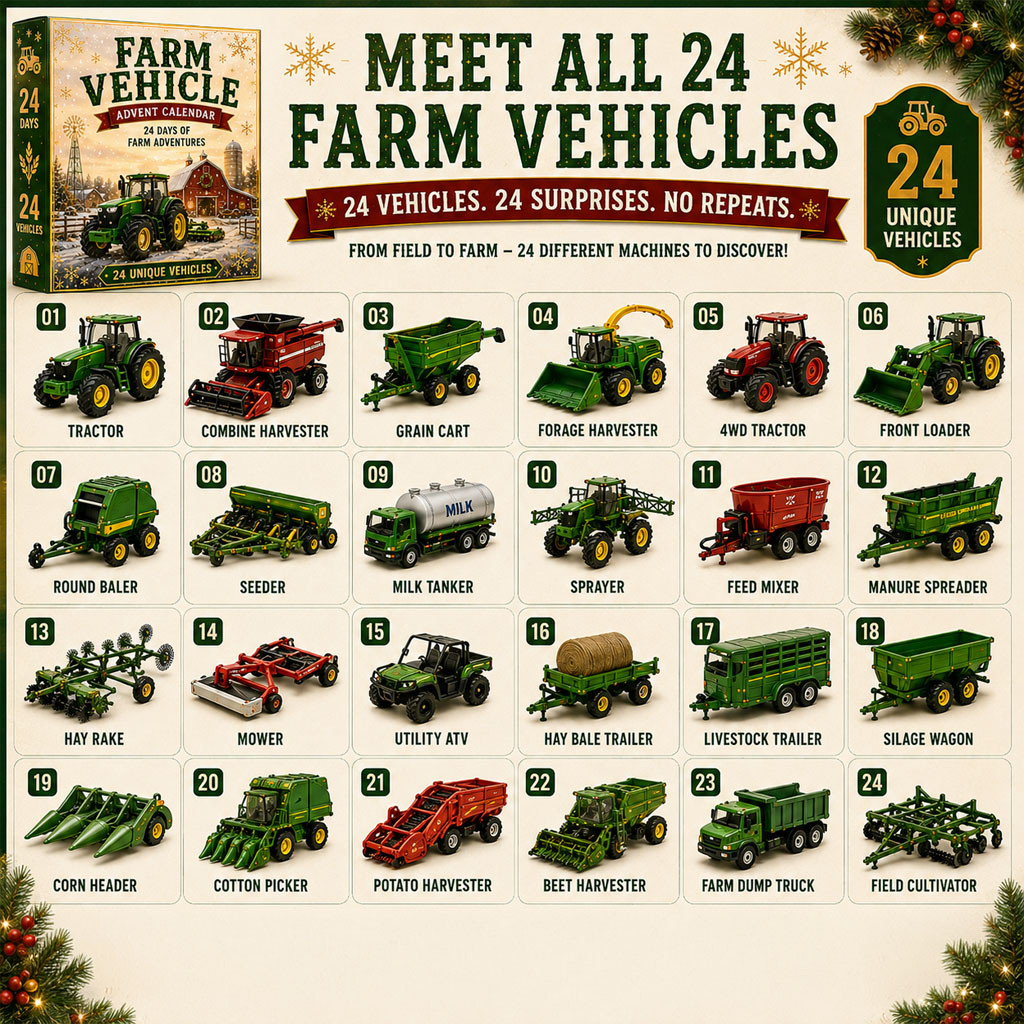 Farm Vehicles 24 Days of Farm Adventures Advent Calendar 2026 Christmas Countdown Gifts Farm Lovers