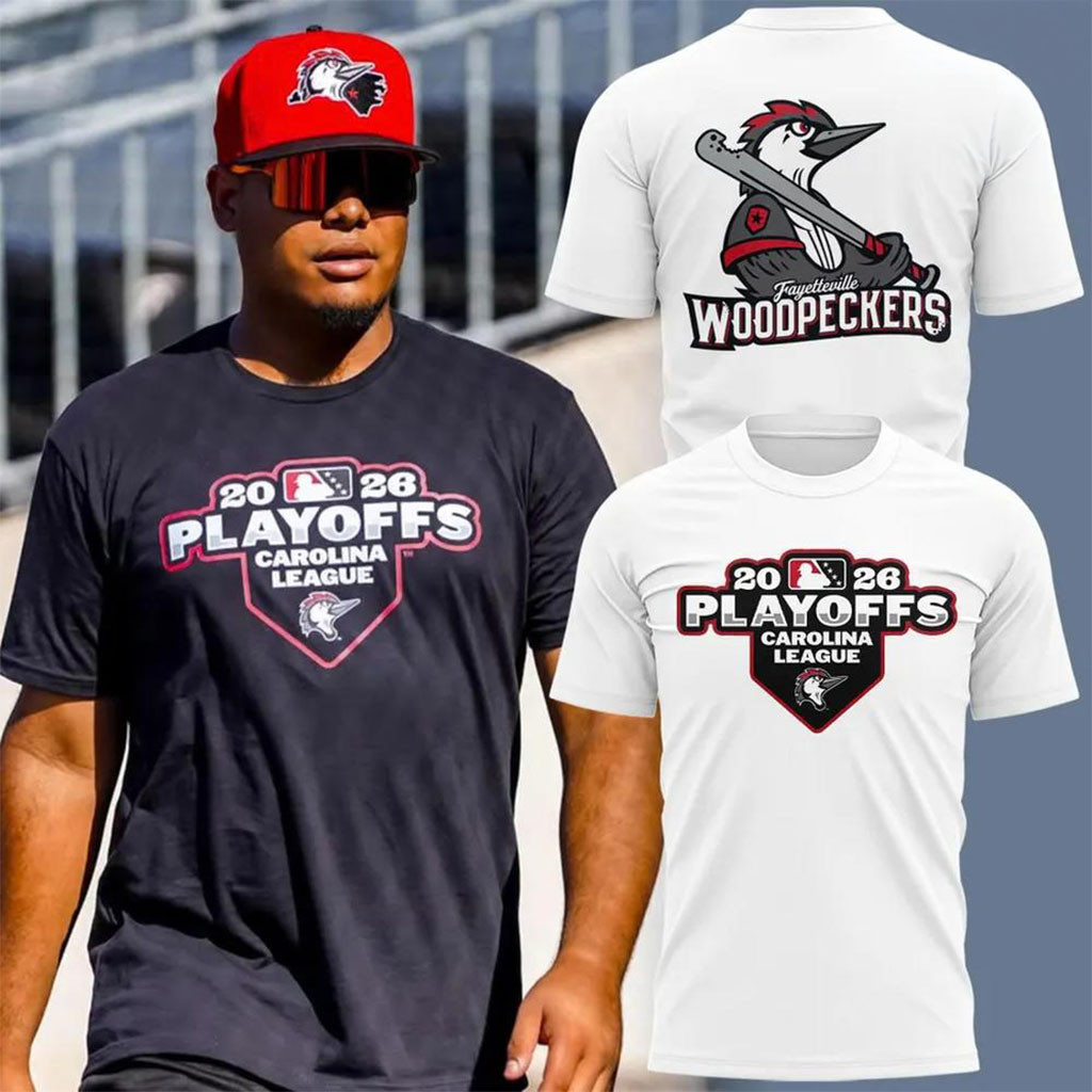 Fayetteville Woodpeckers Merch 2026 Playoffs Carolina League T-Shirt White Baseball Fan Gifts