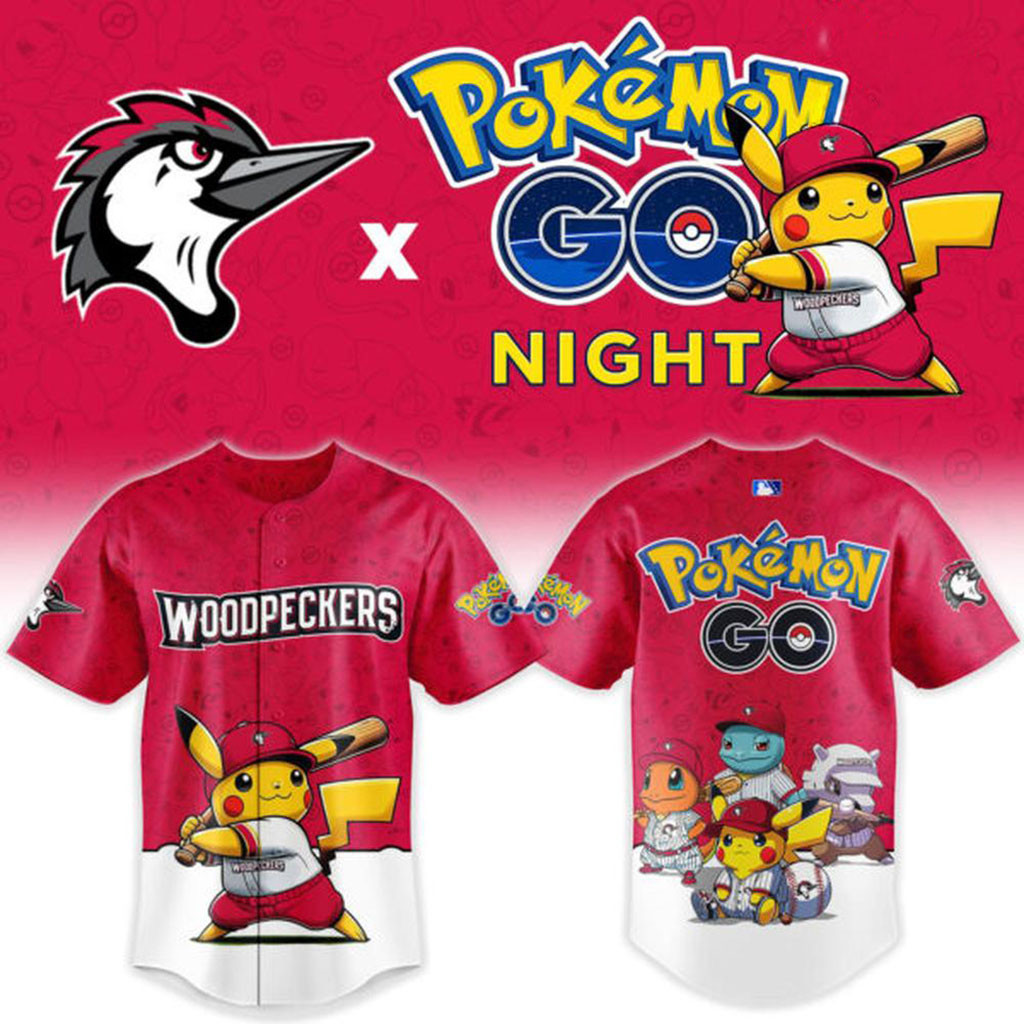 Fayetteville Woodpeckers x Pokemon GO Night Baseball Jersey Woodpeckers Merch Gifts For Fans Fayetteville Woodpeckers x Pokemon GO Night Baseball Jersey Woodpeckers Merch Gifts For Fans