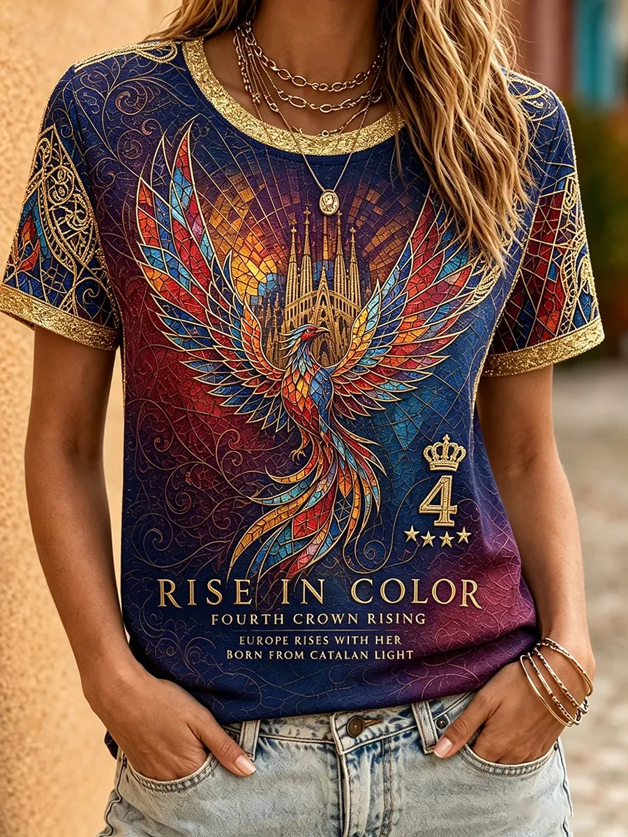 FC Barcelona Rise In Color T-Shirt Fourth Crown Rising Phoenix Catalan Pride Football Apparel