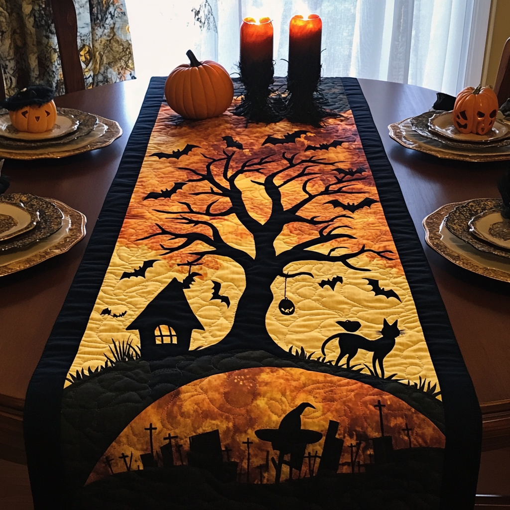 Feline Moon Rise Quilted Table Runner Scary Halloween Table Good Gifts For Halloween Feline Moon Rise Quilted Table Runner Scary Halloween Table Good Gifts For Halloween