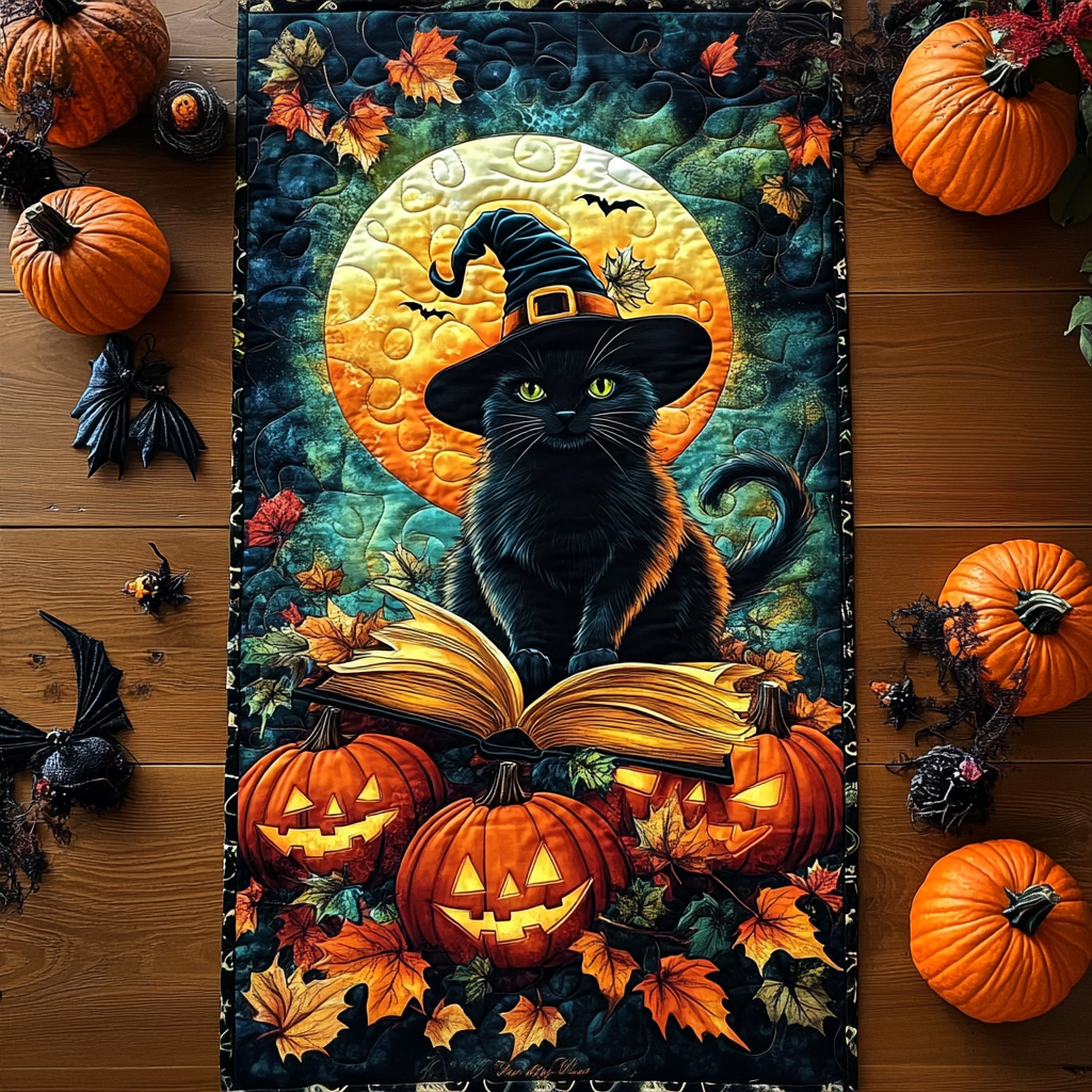Feline Witch Quilted Table Runner Scary Dinner Table Good Halloween Presents