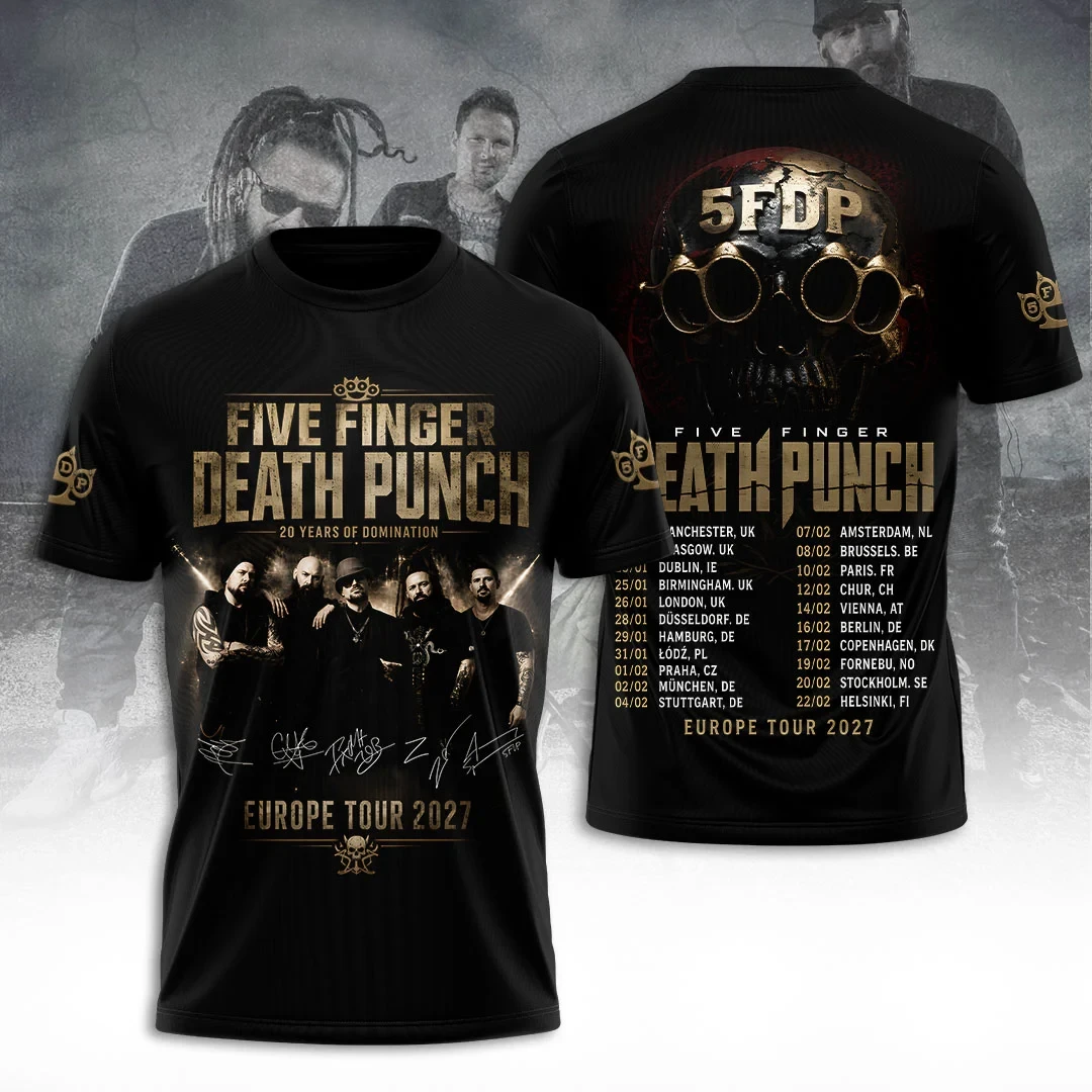 Five Finger Death Punch Europe 2027 Tour T-Shirt Rock Band 5FDP Merch Gifts For Music Lovers Five Finger Death Punch Europe 2027 Tour T-Shirt Rock Band 5FDP Merch Gifts For Music Lovers