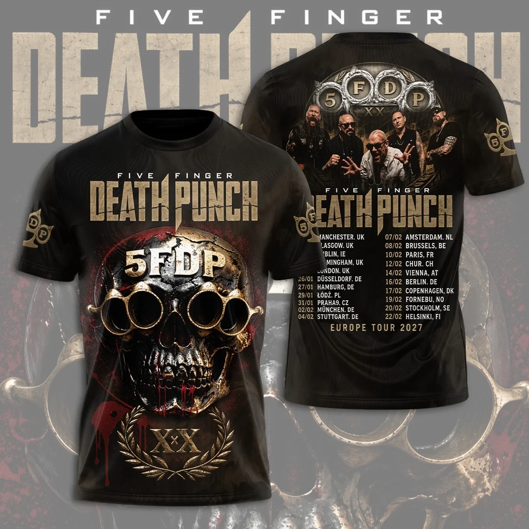 Five Finger Death Punch Europe Tour 2027 T-Shirt 5FDP Band Merch Gifts For Metal Fans