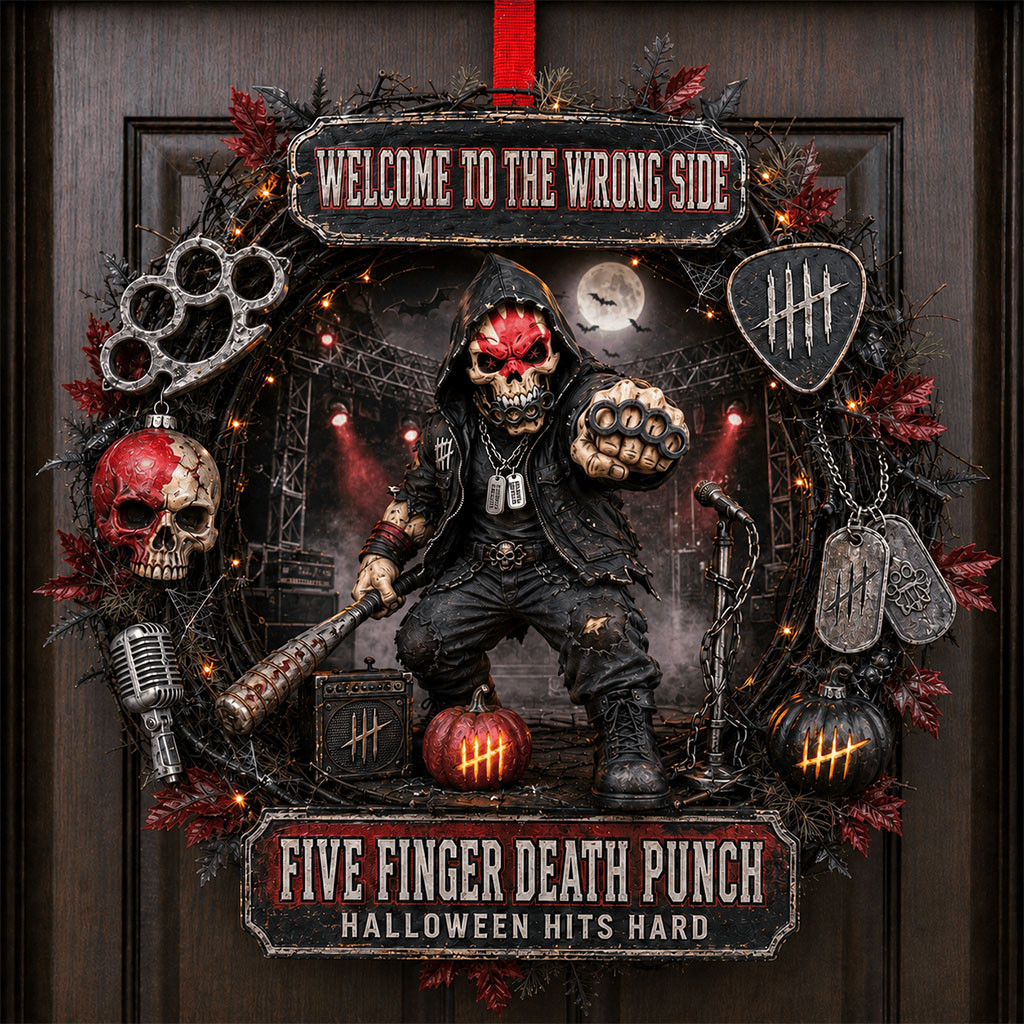Five Finger Death Punch Halloween Door Sign Welcome To The Wrong Side Wreath FFDT Merch
