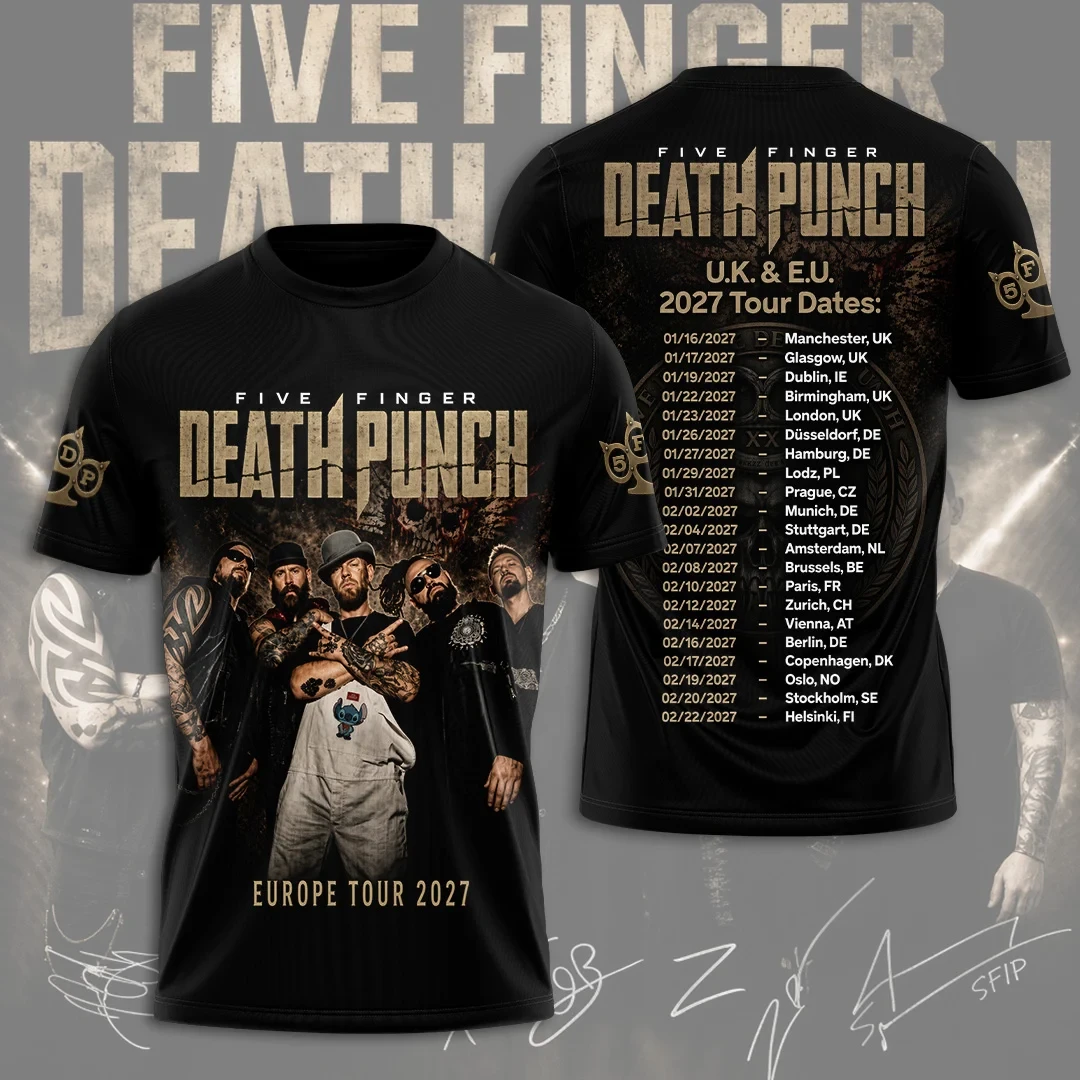 Five Finger Death Punch Tour 2027 T-Shirt 5FDP Merch Skull Graphic Shirt Gifts For Metalheads
