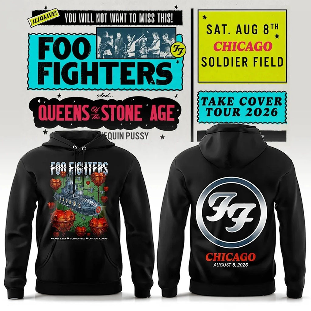 Foo Fighters Merch 2026 FF Take Cover Tour Chicago IL Hoodie Black FF Concert Merch Fan Gifts Foo Fighters Merch 2026 FF Take Cover Tour Chicago IL Hoodie Black FF Concert Merch Fan Gifts