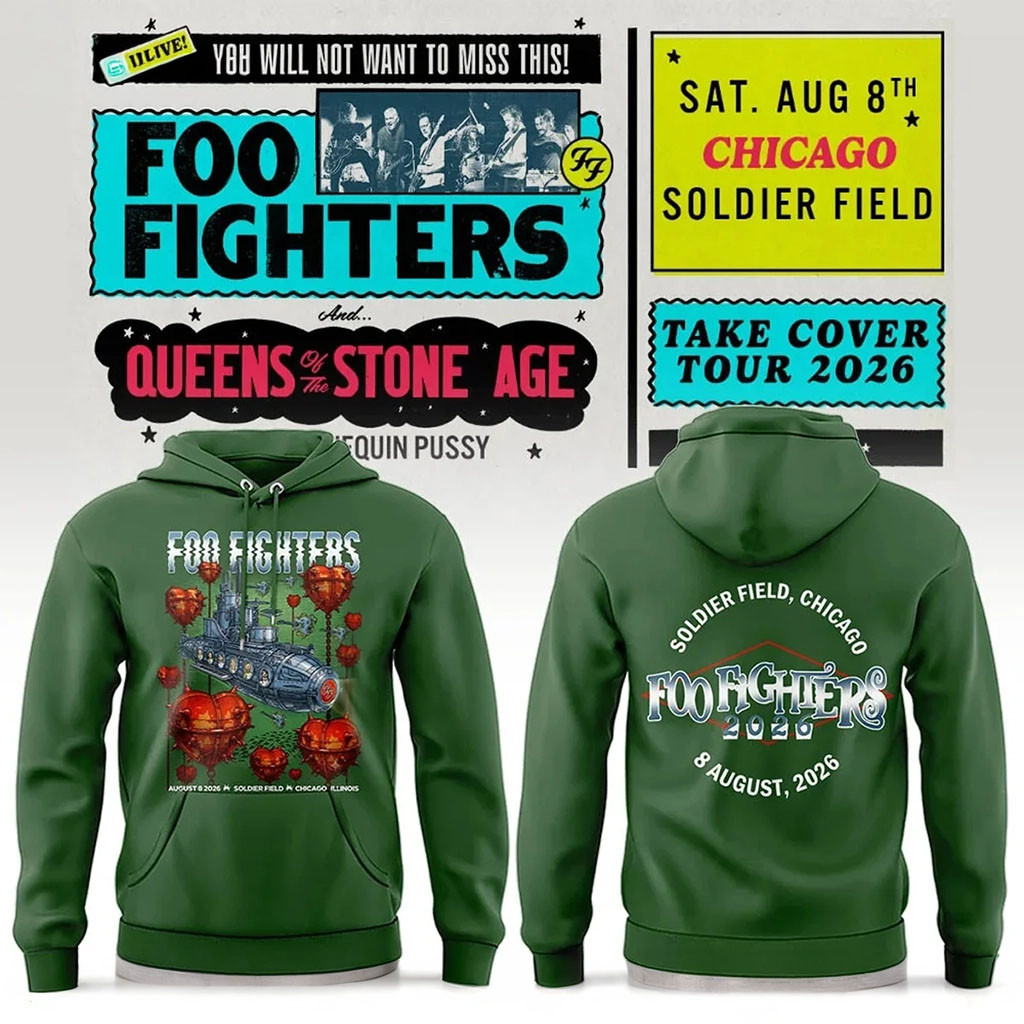 Foo Fighters Merch 2026 FF Take Cover Tour Chicago IL Hoodie Cool Gifts For Rock Lovers