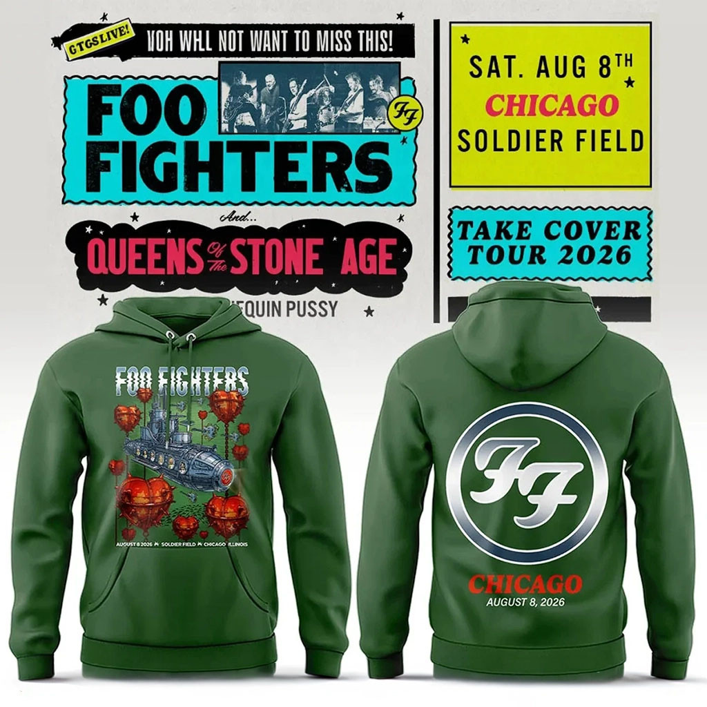 Foo Fighters Merch 2026 FF Take Cover Tour Chicago IL Hoodie Rock Fan Apparel Gift For BFF