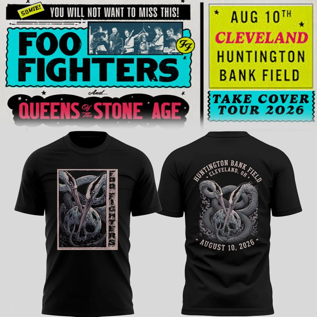 Foo Fighters Merch 2026 FF Take Cover Tour Cleveland OH T-Shirt Black Music Fan Gift Ideas