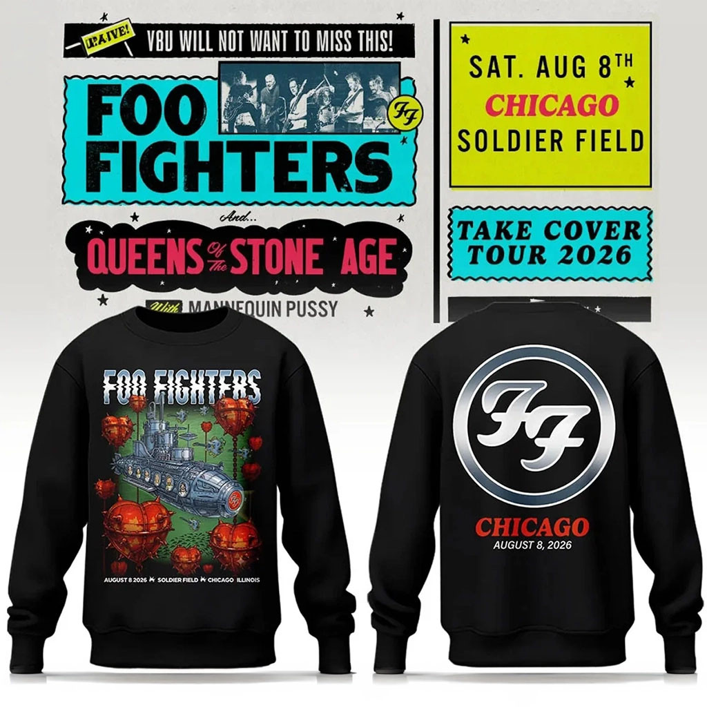 Foo Fighters Merch 2026 Take Cover Tour Chicago IL Sweatshirt Black FF Tour Merch Fan Gifts Foo Fighters Merch 2026 Take Cover Tour Chicago IL Sweatshirt Black FF Tour Merch Fan Gifts