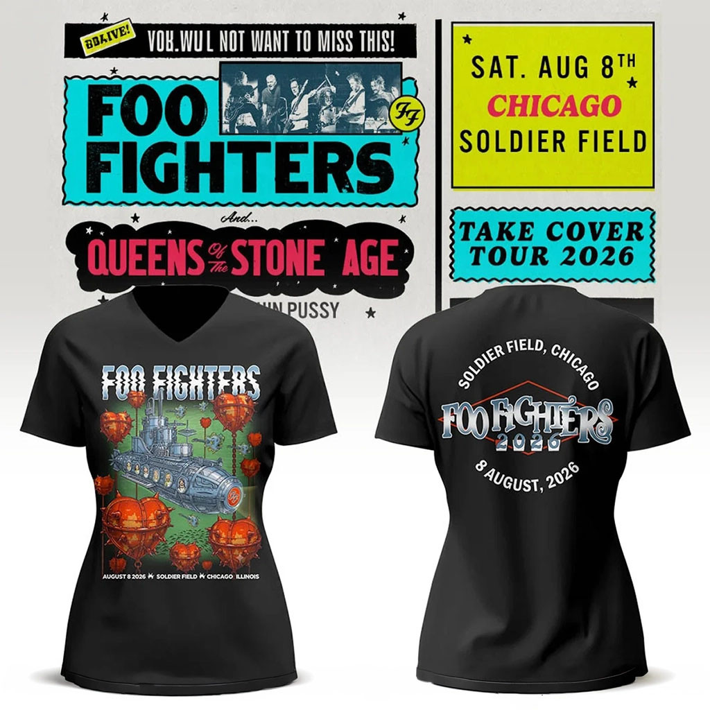 Foo Fighters Merch FF Take Cover Tour 2026 In Chicago Il V-Neck T-Shirt Music Fan Gift For Her Foo Fighters Merch FF Take Cover Tour 2026 In Chicago Il V-Neck T-Shirt Music Fan Gift For Her