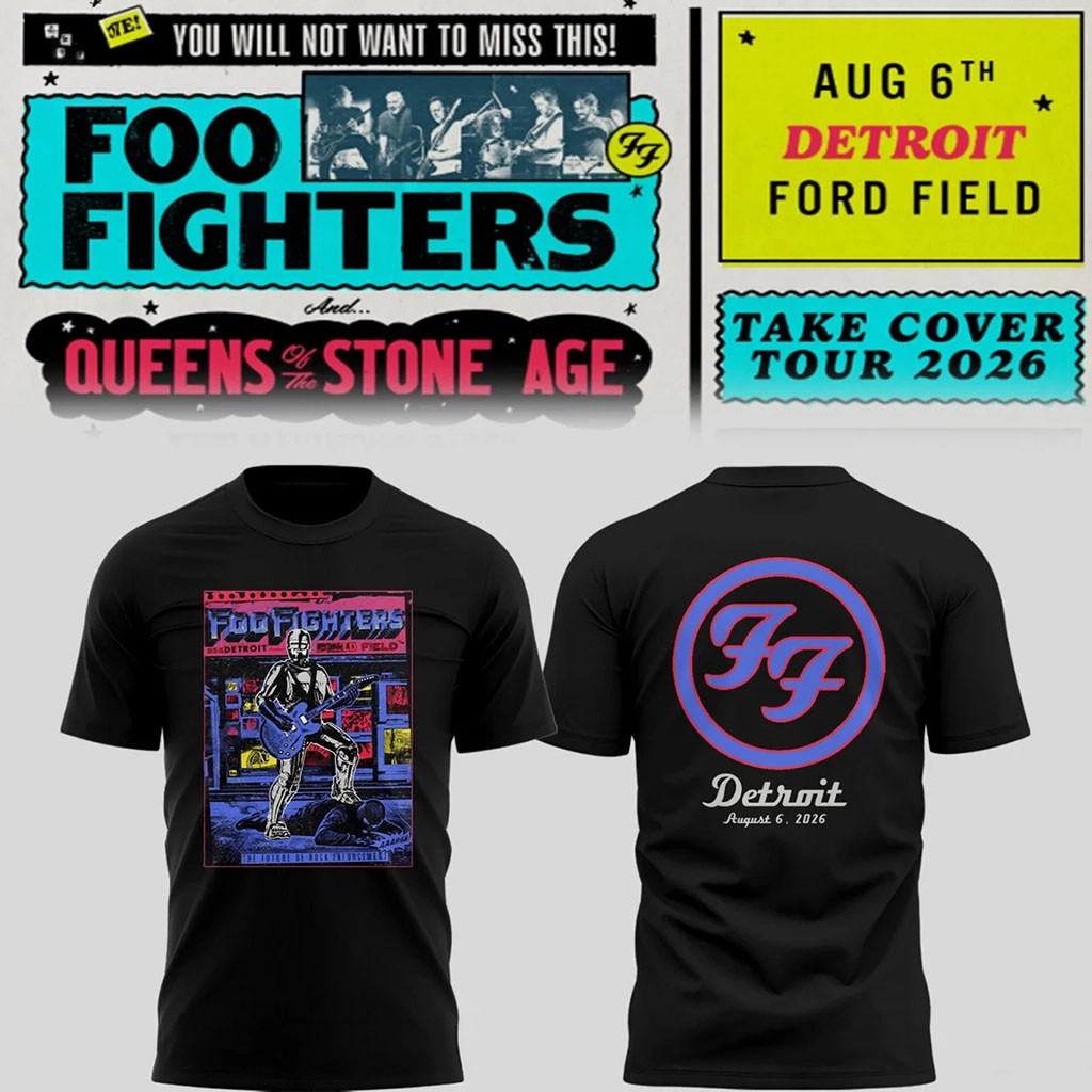Foo Fighters Merch FF Take Cover Tour 2026 In Detroit MI T-Shirt Gift Ideas For Music Lovers Foo Fighters Merch FF Take Cover Tour 2026 In Detroit MI T-Shirt Gift Ideas For Music Lovers