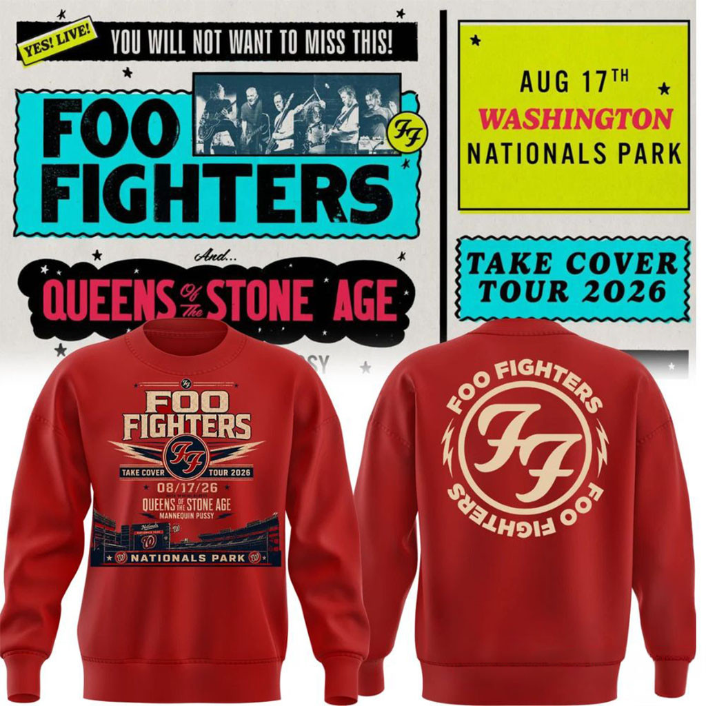 Foo Fighters Merch Take Cover Tour 2026 Washington DC Nationals Park Sweatshirt Red Fan Gear Foo Fighters Merch Take Cover Tour 2026 Washington DC Nationals Park Sweatshirt Red Fan Gear