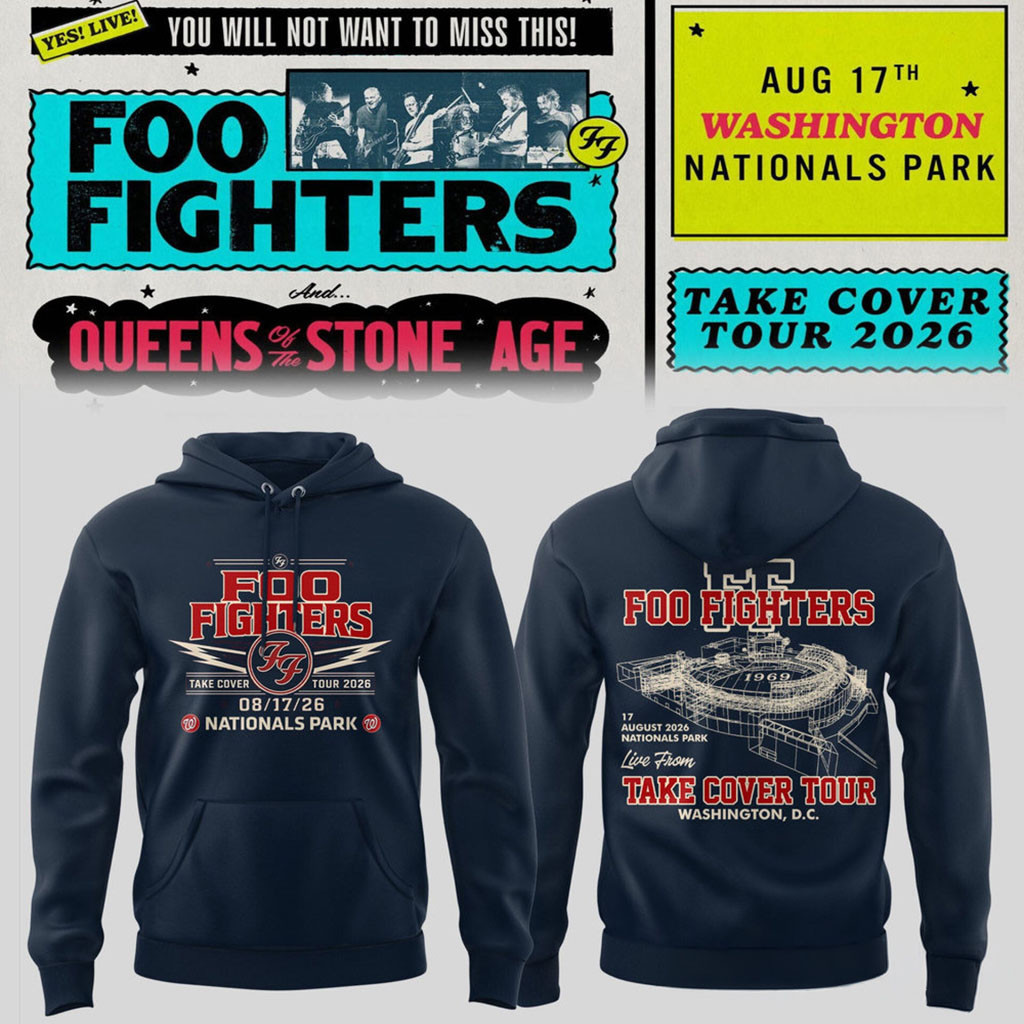 Foo Fighters Take Cover Tour 2026 Washington DC Nationals Park Hoodie Navy Foo Fighters Merch
