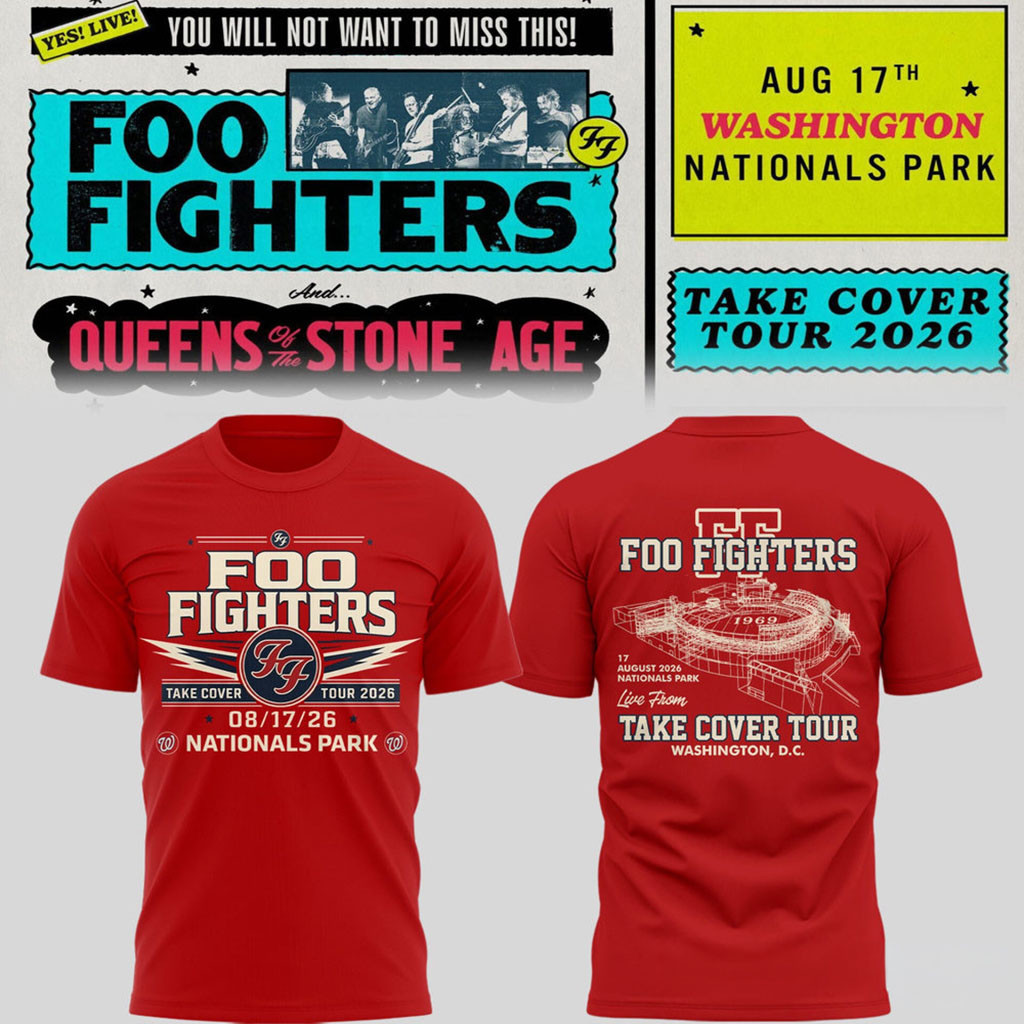 Foo Fighters Take Cover Tour 2026 Washington DC Nationals Park Shirt Red Foo Fighters Merch