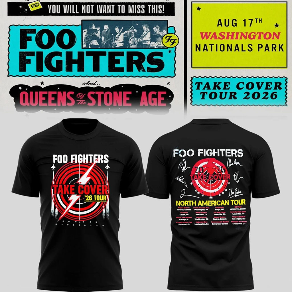 Foo Fighters Take Cover Tour Merch 2026 The Thunder Target Signatures T-Shirt Concert Schedule