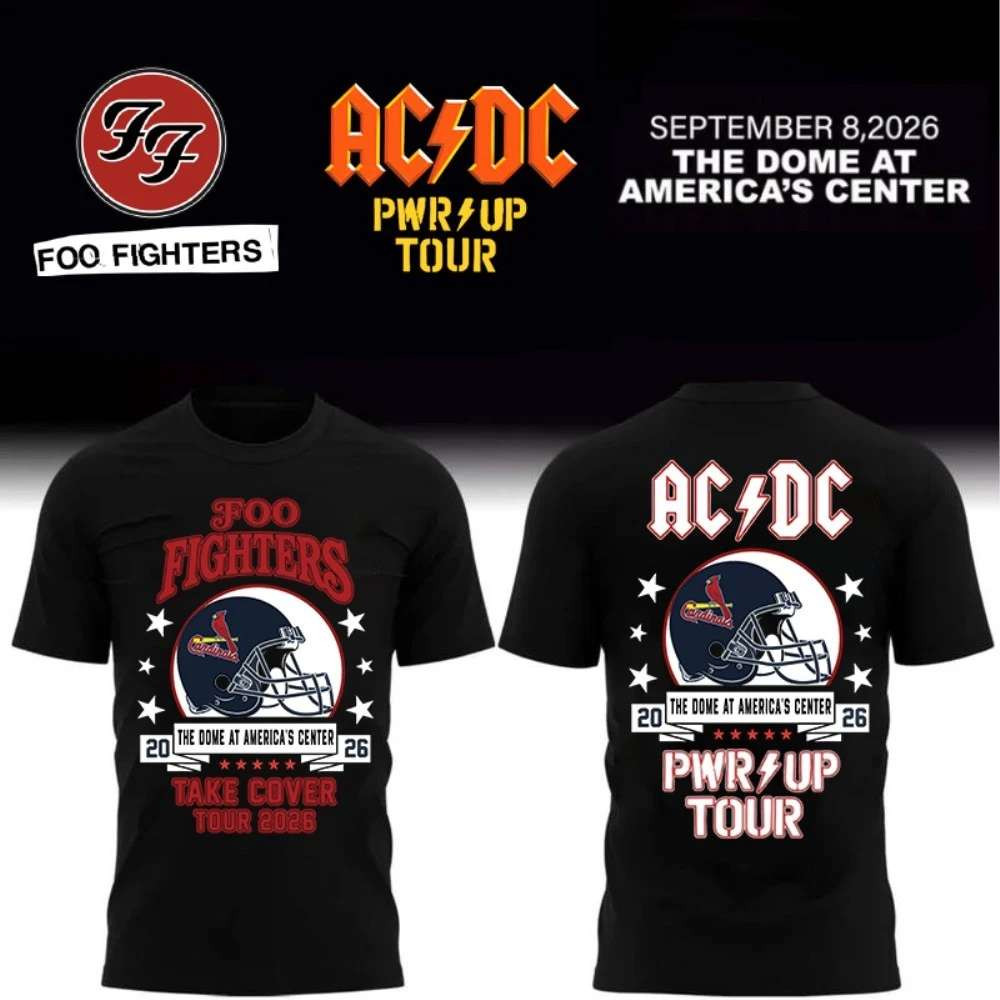 Foo Fighters x ACDC St Louis Cardinals Merch Sept 8 2026 The Dome at America's Center Concert Shirt Foo Fighters x ACDC St Louis Cardinals Merch Sept 8 2026 The Dome at America's Center Concert Shirt